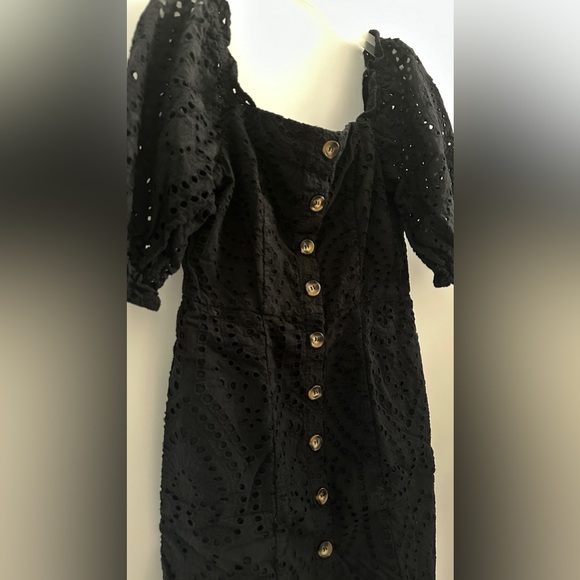 Lucy Paris Puff Sleeve Eyelet Mini Dress Black - Picture 3 of 7